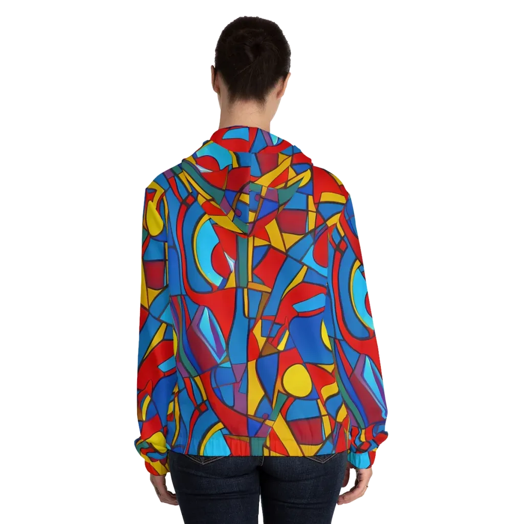 Mondrian Maze on Women's Full-Zip Hoodie — Back On Person
