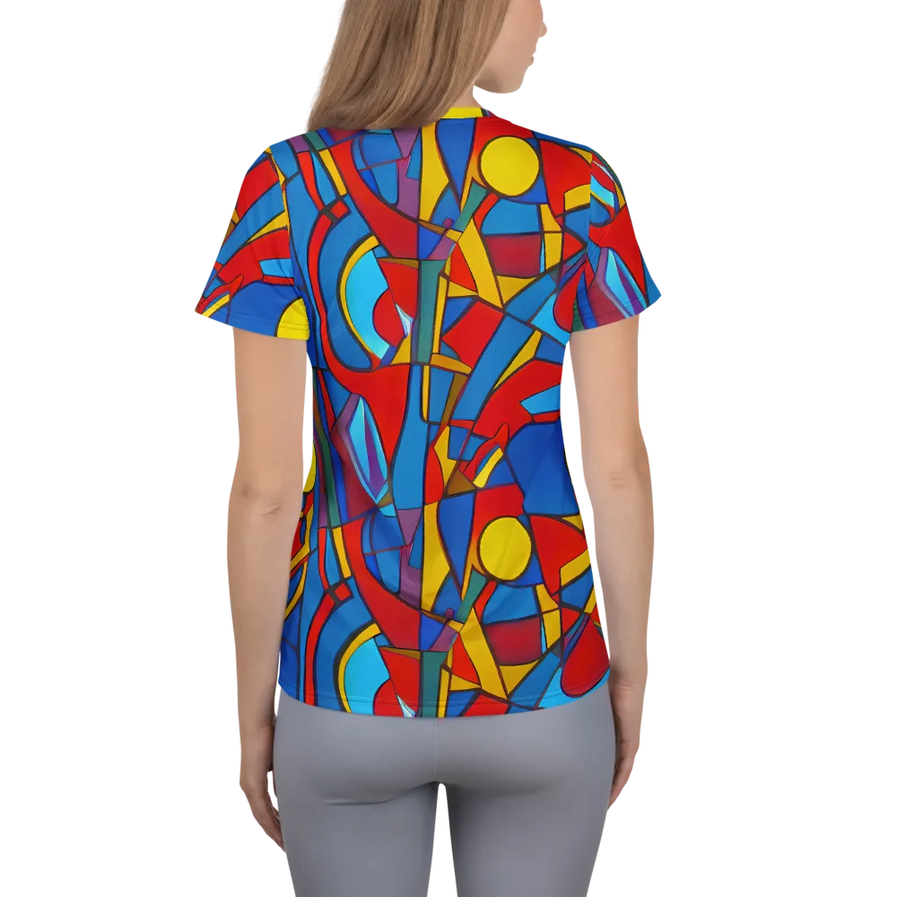 Mondrian Maze on Women's Athletic T-Shirt — Back
