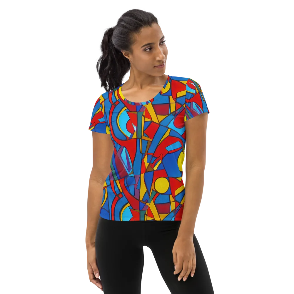 Mondrian Maze on Women's Athletic T-Shirt — Front