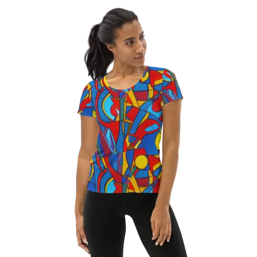 Mondrian Maze on a Women's Athletic T-Shirt
