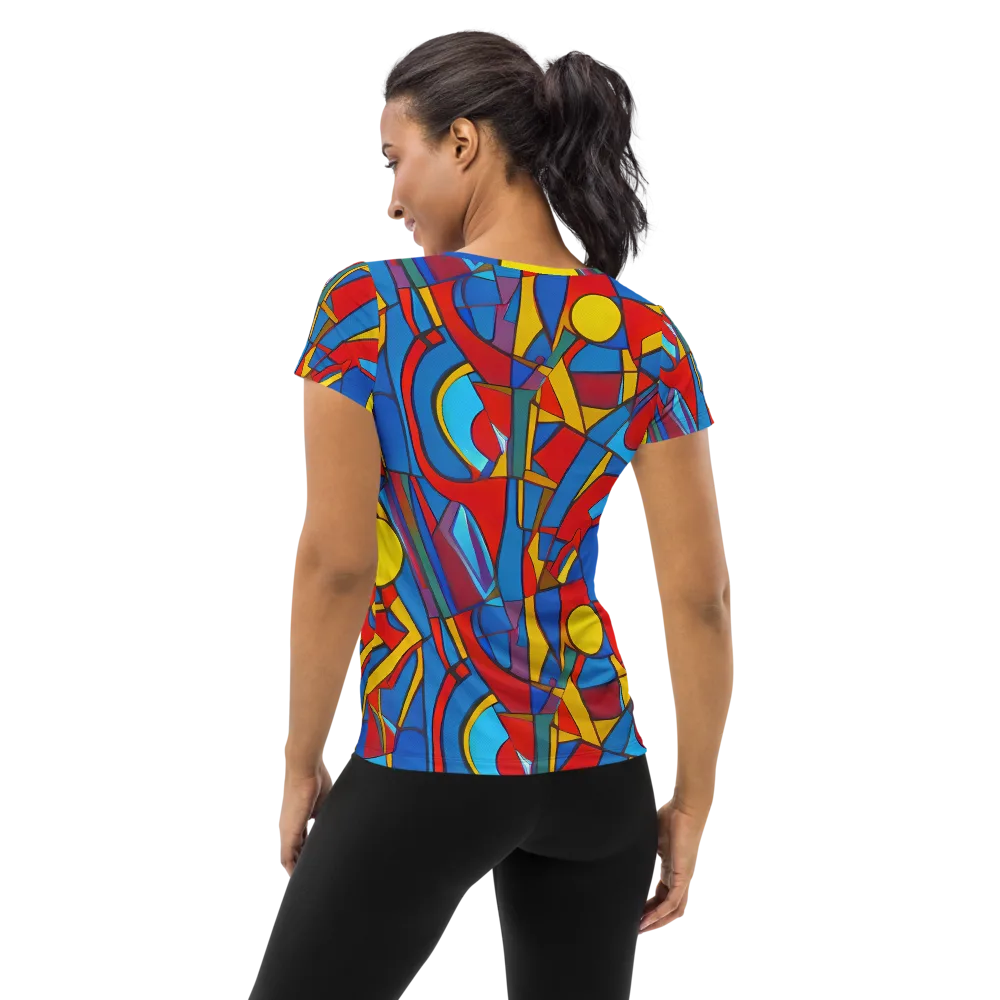 Mondrian Maze on Women's Athletic T-Shirt — Back