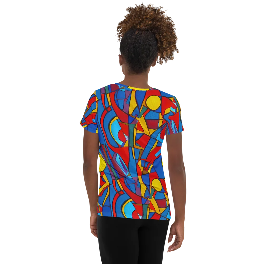 Mondrian Maze on Women's Athletic T-Shirt — Back