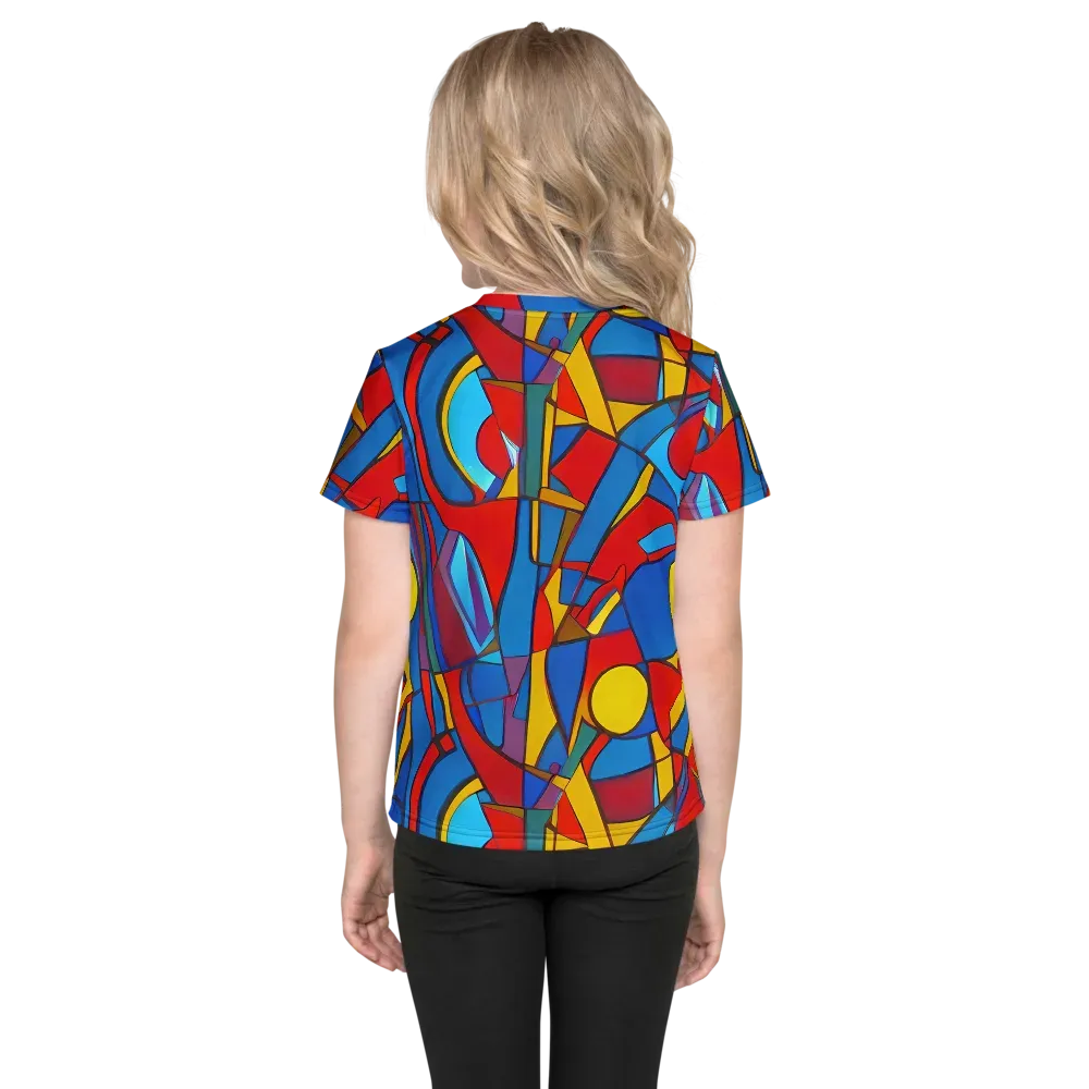 Mondrian Maze on Kids Crew Neck T-Shirt — Back