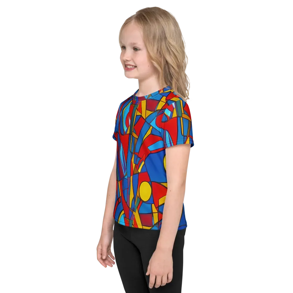 Mondrian Maze on Kids Crew Neck T-Shirt — Left