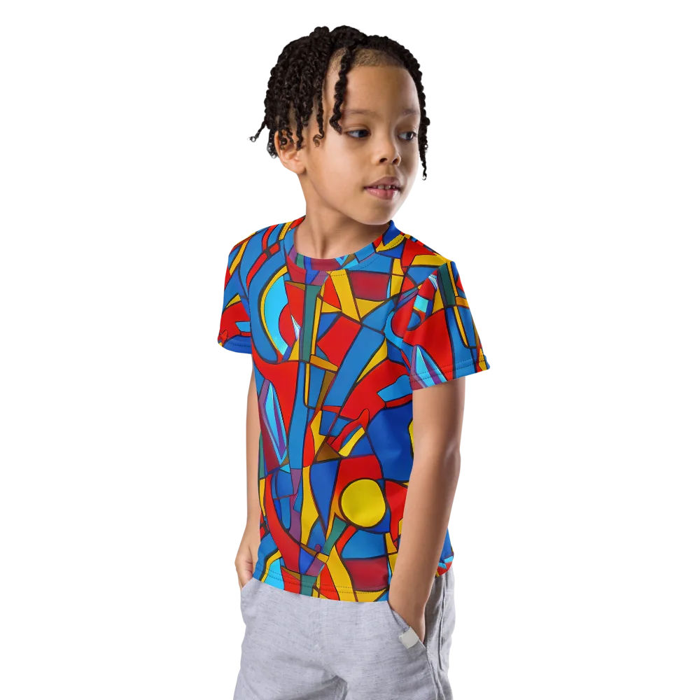Mondrian Maze on Kids Crew Neck T-Shirt — Left Front
