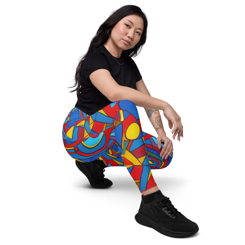 Mondrian Maze on Leggings with Pockets — Right Front