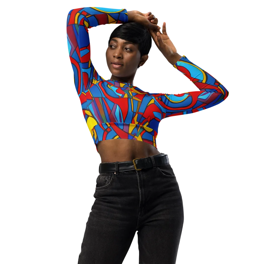 Mondrian Maze on Long Sleeve Crop Top — Front