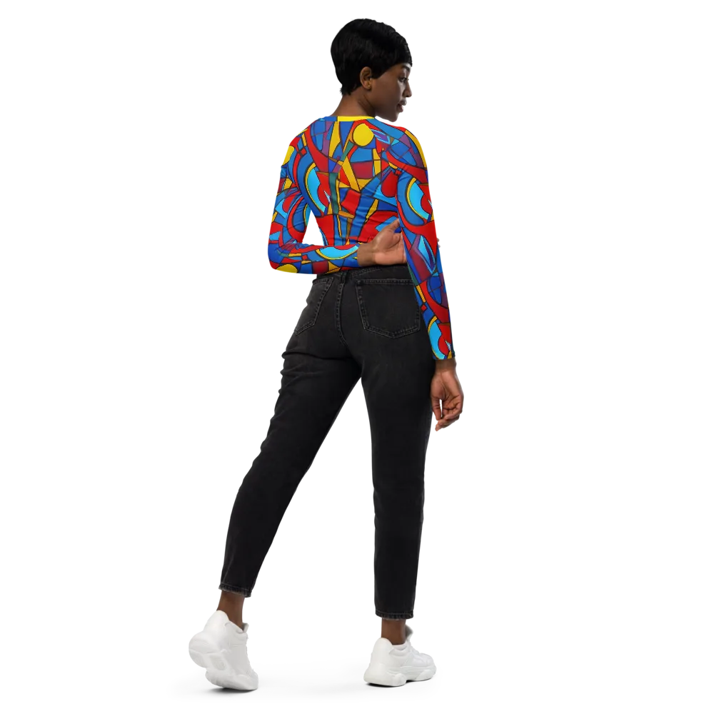 Mondrian Maze on Long Sleeve Crop Top — Right Back