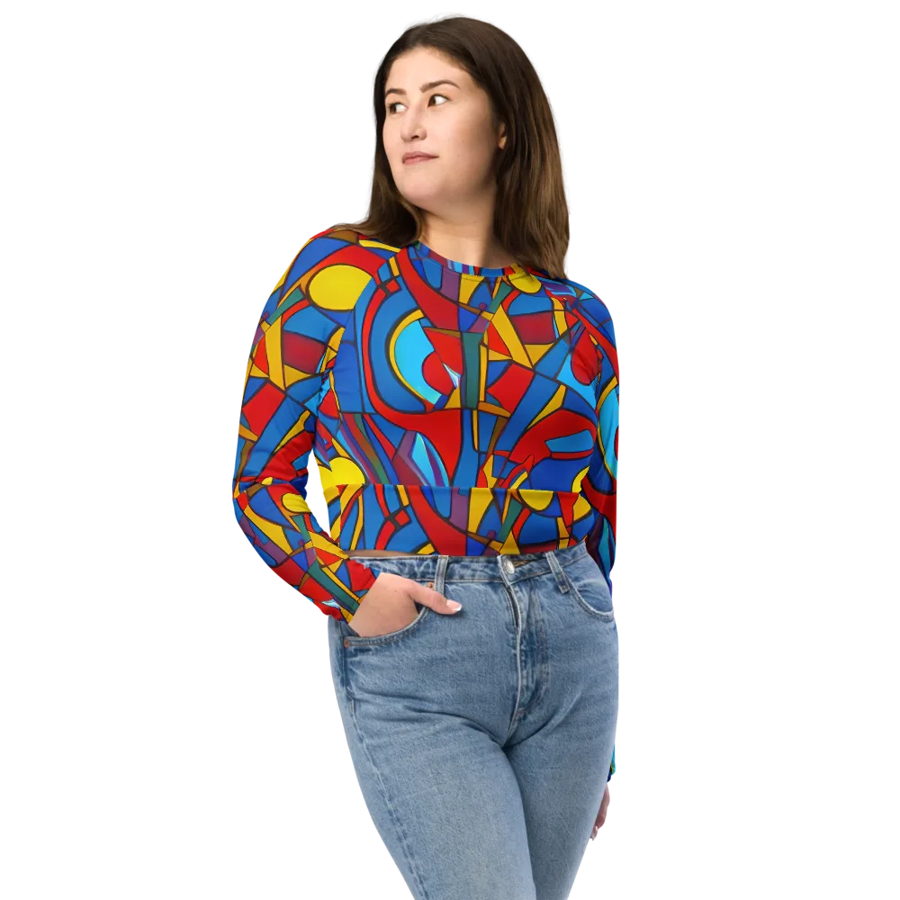 Mondrian Maze on Long Sleeve Crop Top — Front