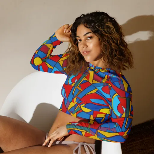 Mondrian Maze on a Long Sleeve Crop Top
