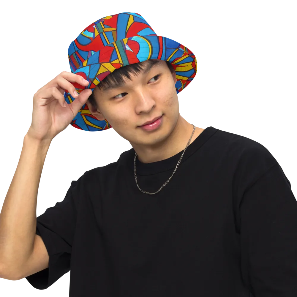 Mondrian Maze on Reversible Bucket Hat — Front Inside