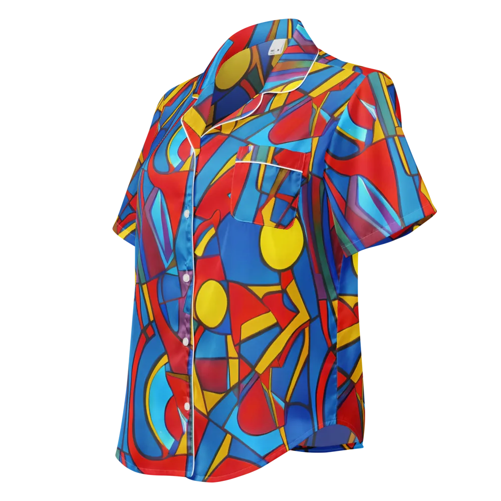 Mondrian Maze on Women's Short Sleeve Pajama Top — Left Front
