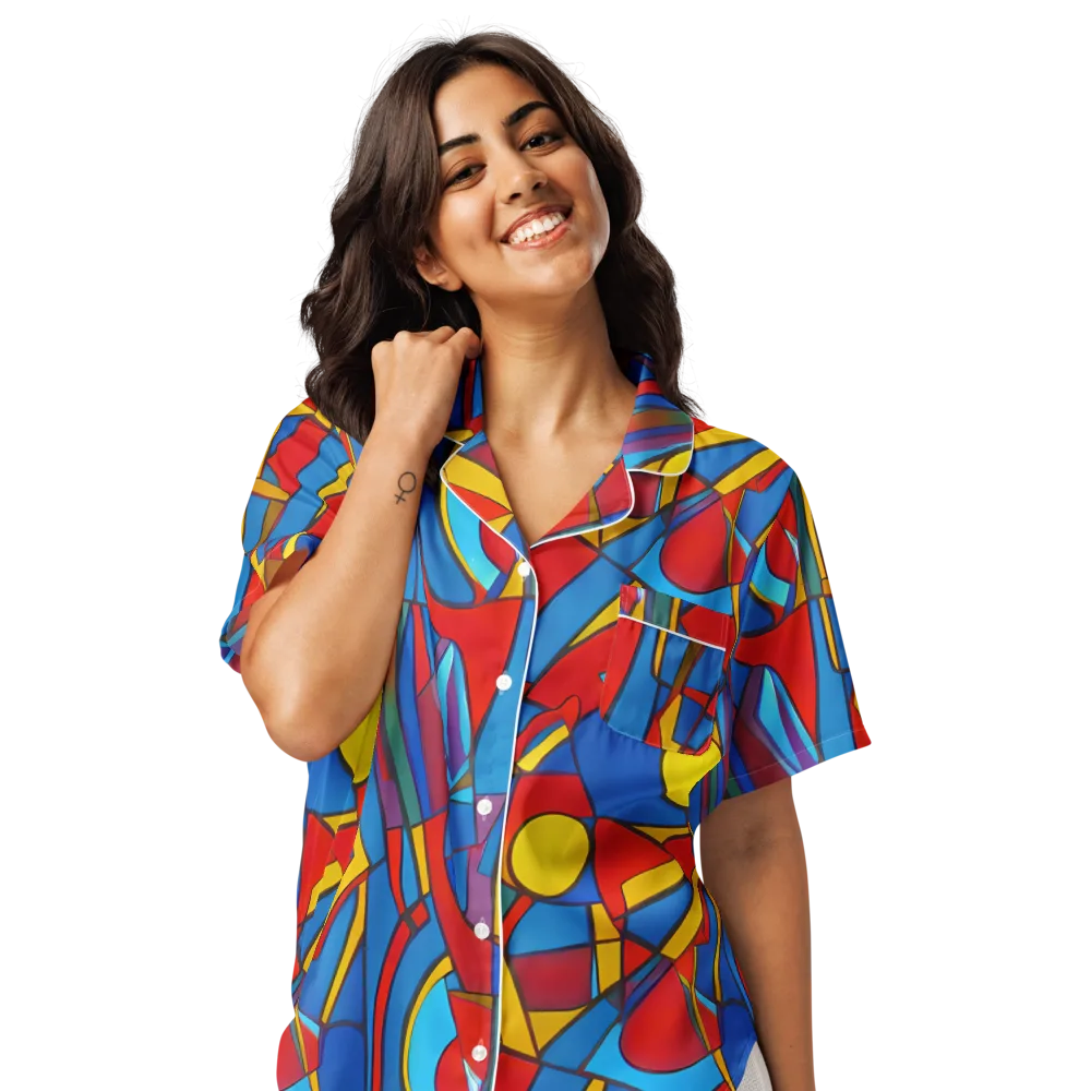 Mondrian Maze on Women's Short Sleeve Pajama Top — Front