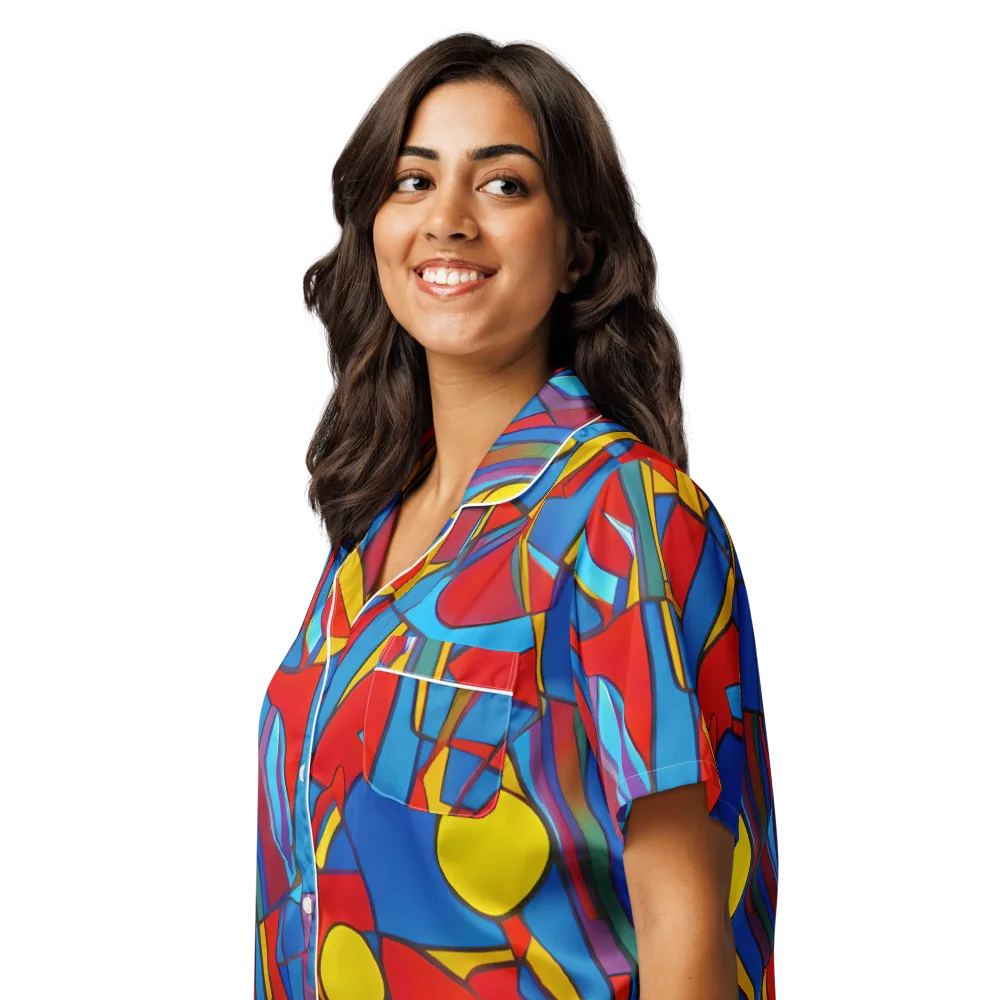Mondrian Maze on Women's Short Sleeve Pajama Top — Left Front