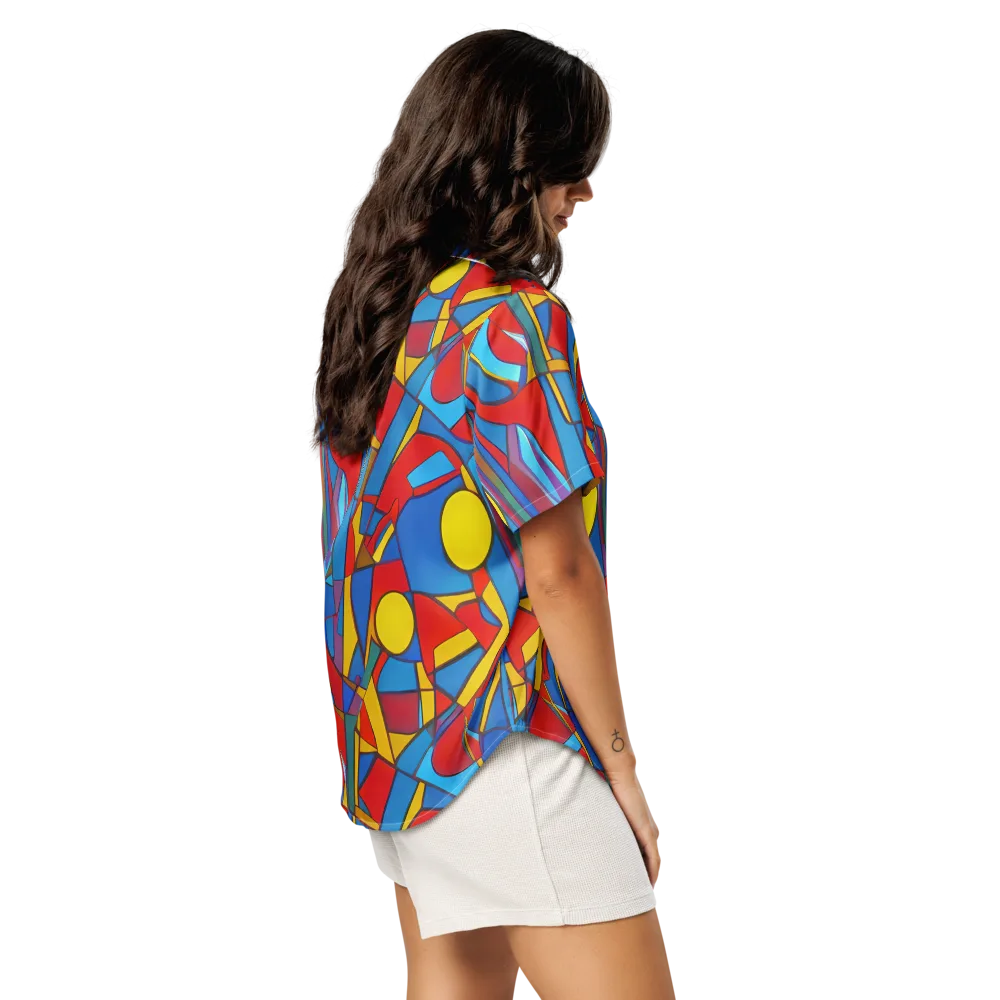 Mondrian Maze on Women's Short Sleeve Pajama Top — Right Back