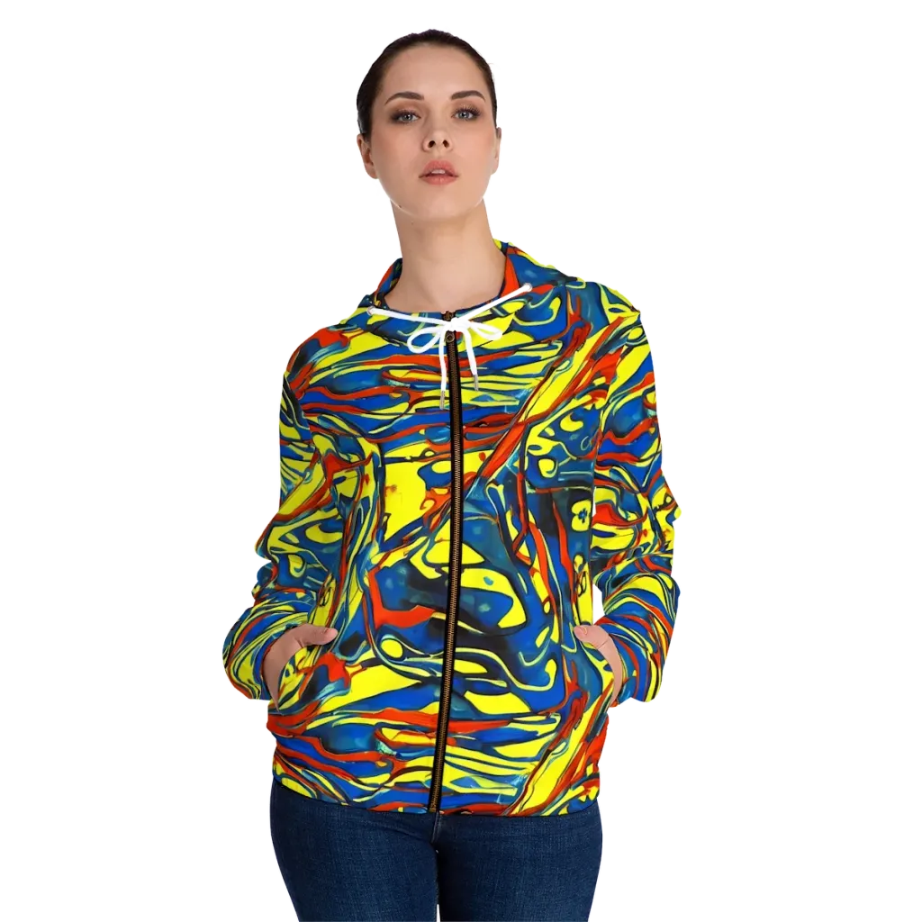 Cyberflow Circuit on Women's Full-Zip Hoodie — Front On Person