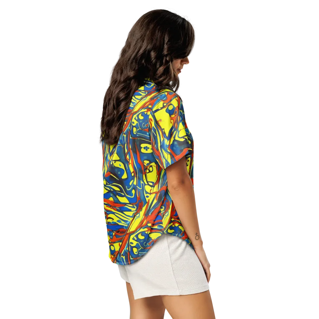 Cyberflow Circuit on Women's Short Sleeve Pajama Top — Right Back
