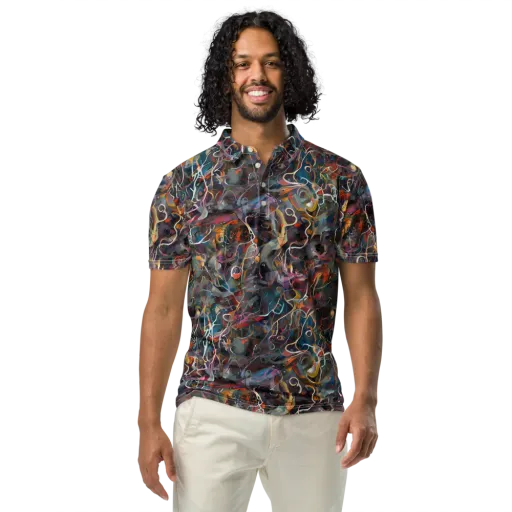 Chromatic Entanglement on a Men's Slim Fit Polo Shirt