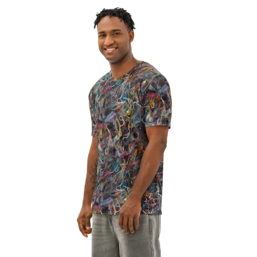 Chromatic Entanglement on a Men's Cotton Crew Neck T-Shirt