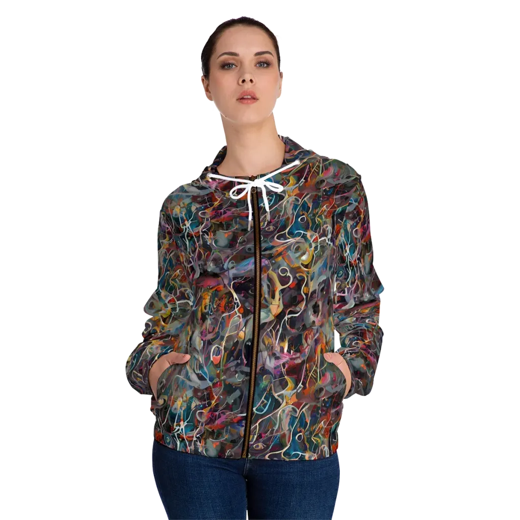 Chromatic Entanglement on Women's Full-Zip Hoodie — Front On Person