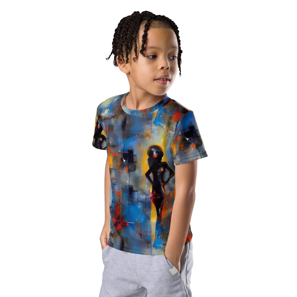 Neoblock Fusion on Kids Crew Neck T-Shirt — Left Front