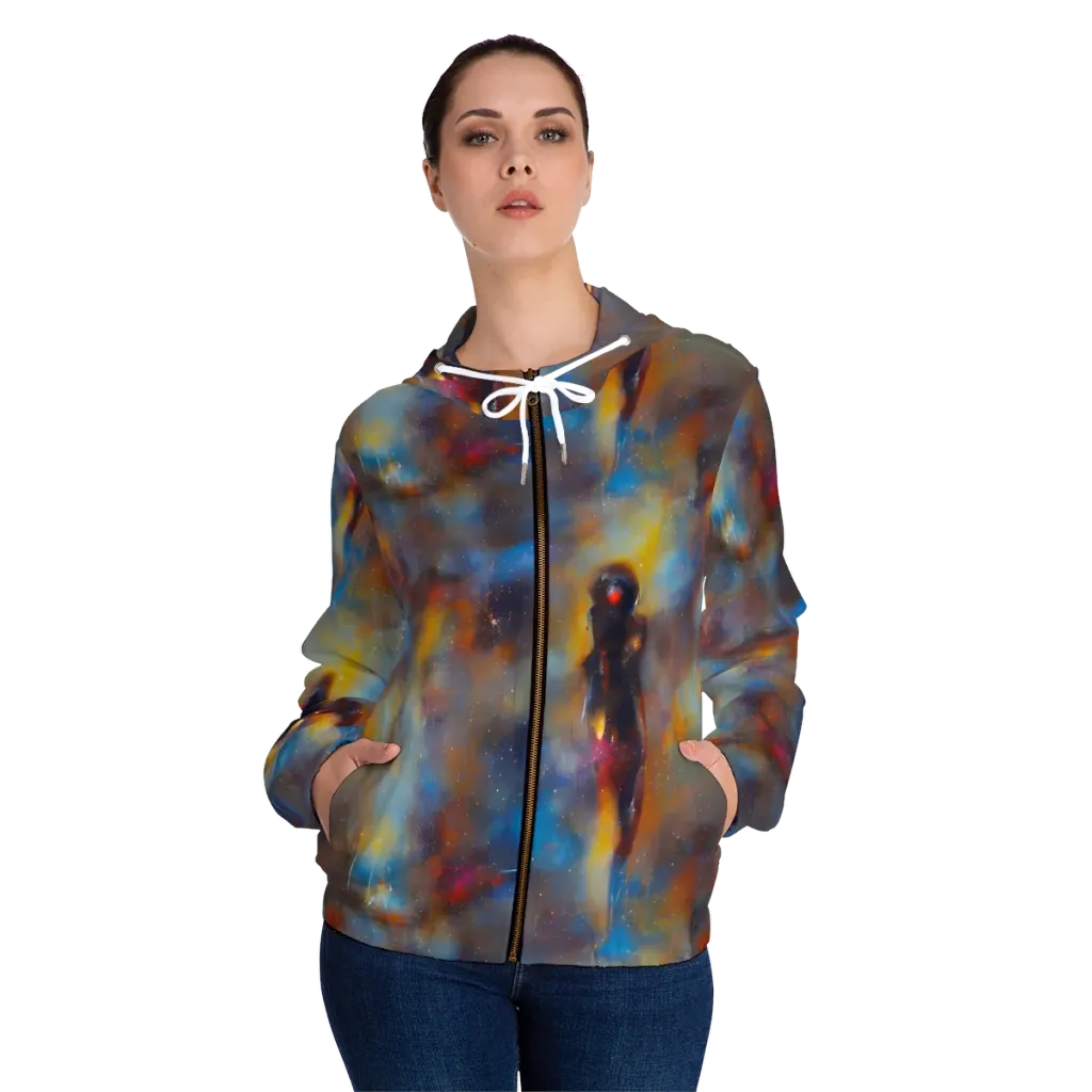 Vivid Whisper on Women's Full-Zip Hoodie — Front On Person