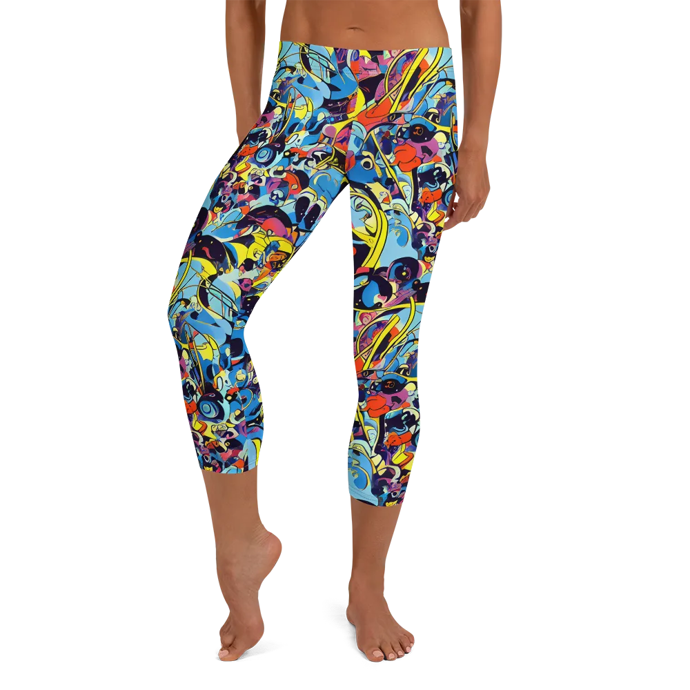 Brown Brushwork on Capri Leggings — Front
