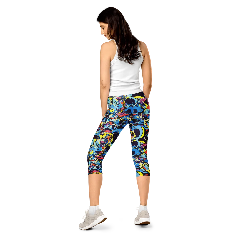 Brown Brushwork on Capri Leggings — Back