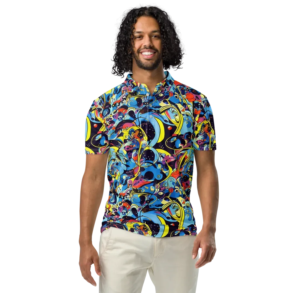 Brown Brushwork on Men's Slim Fit Polo Shirt — Front