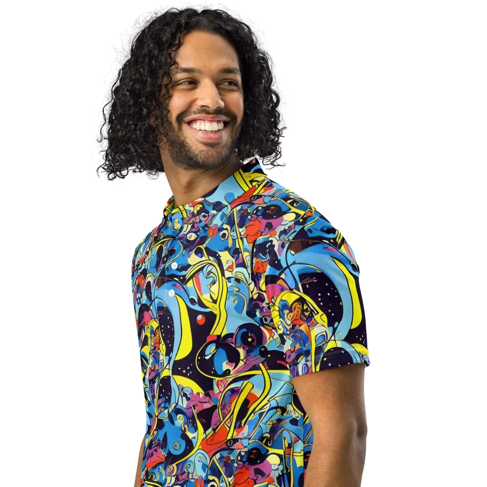 Brown Brushwork on Men's Slim Fit Polo Shirt — Left Front