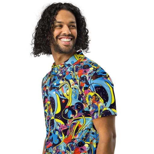 Brown Brushwork on a Men's Slim Fit Polo Shirt