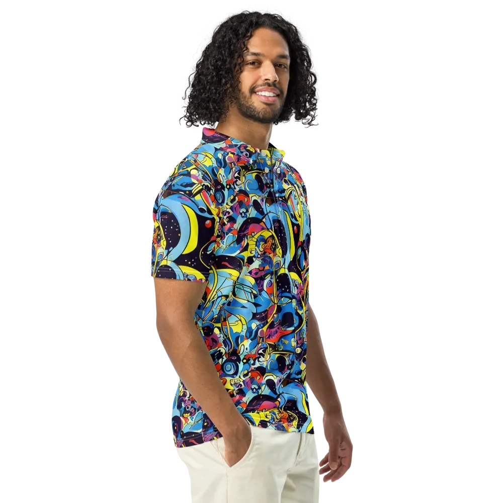 Brown Brushwork on Men's Slim Fit Polo Shirt — Right Front