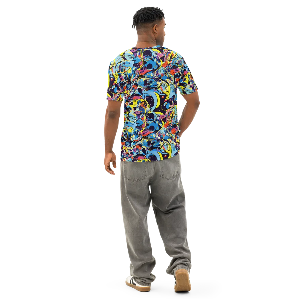 Brown Brushwork on Men's Cotton Crew Neck T-Shirt — Back