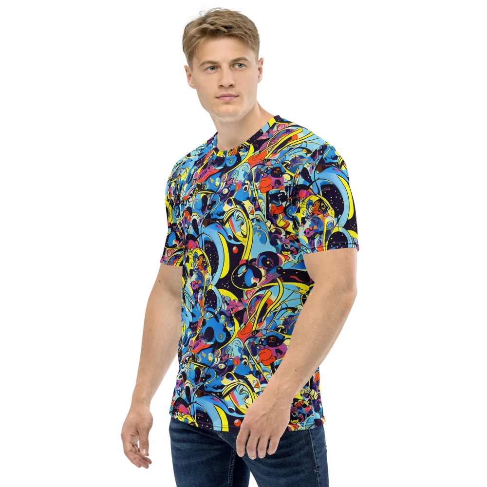 Brown Brushwork on Men's Crew Neck T-Shirt — Left