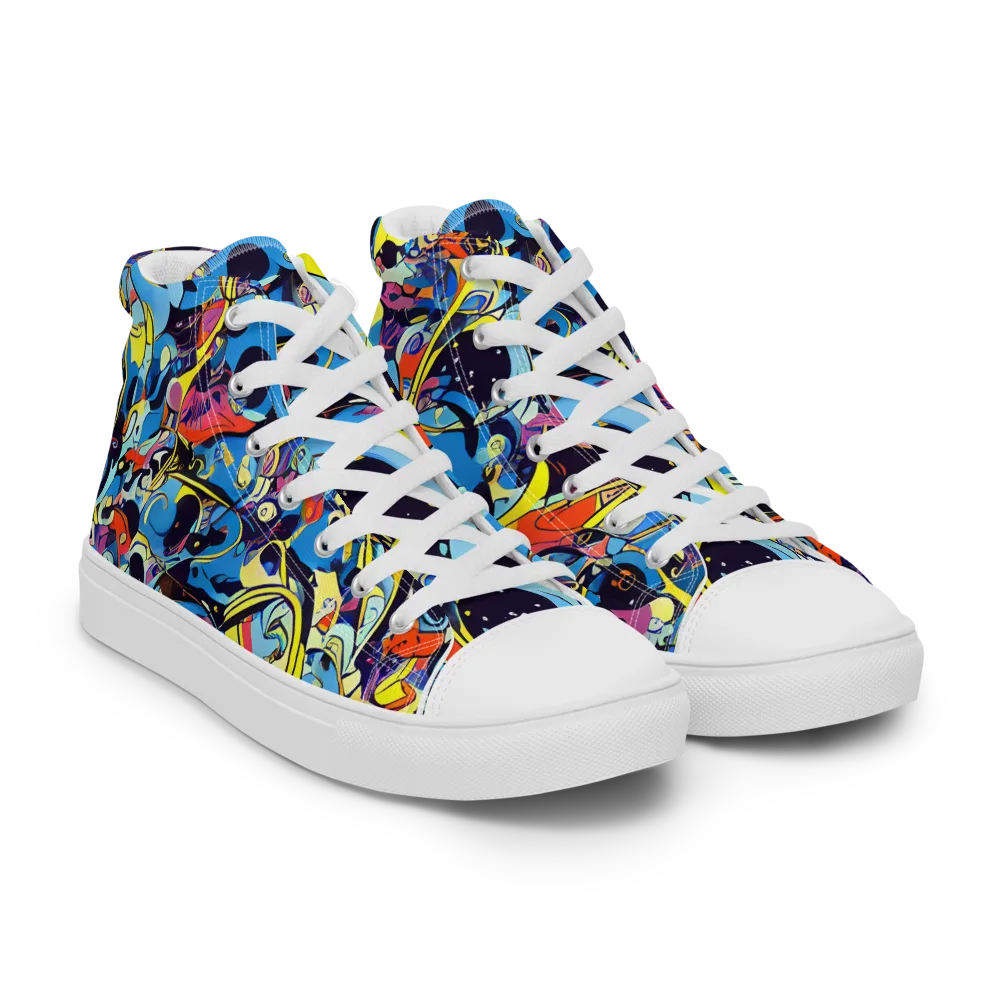 Brown Brushwork on Men's High Top Canvas Shoes — Right Front