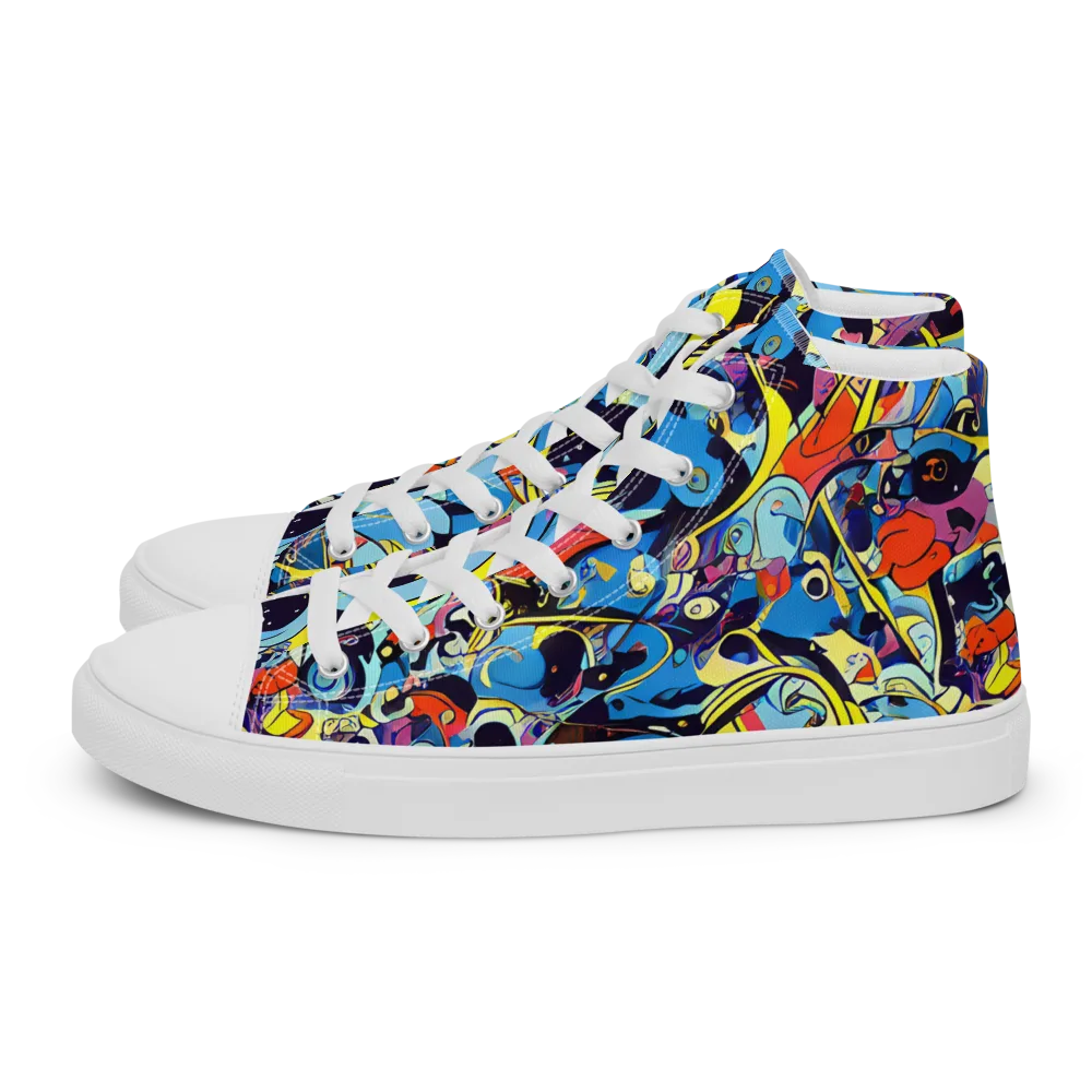 Brown Brushwork on Men's High Top Canvas Shoes — Left