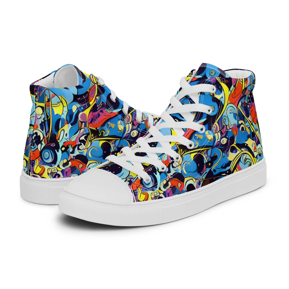 Brown Brushwork on Men's High Top Canvas Shoes — Left