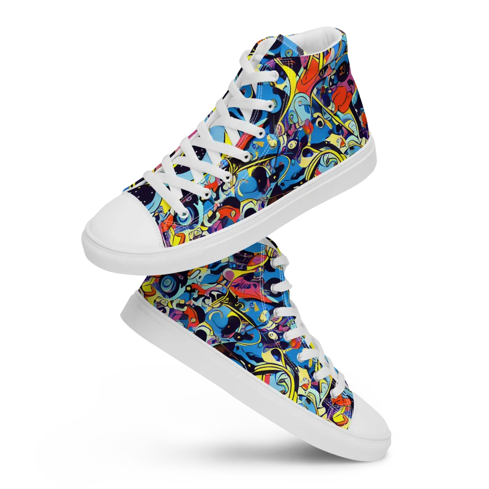 Brown Brushwork on Men's High Top Canvas Shoes — Front