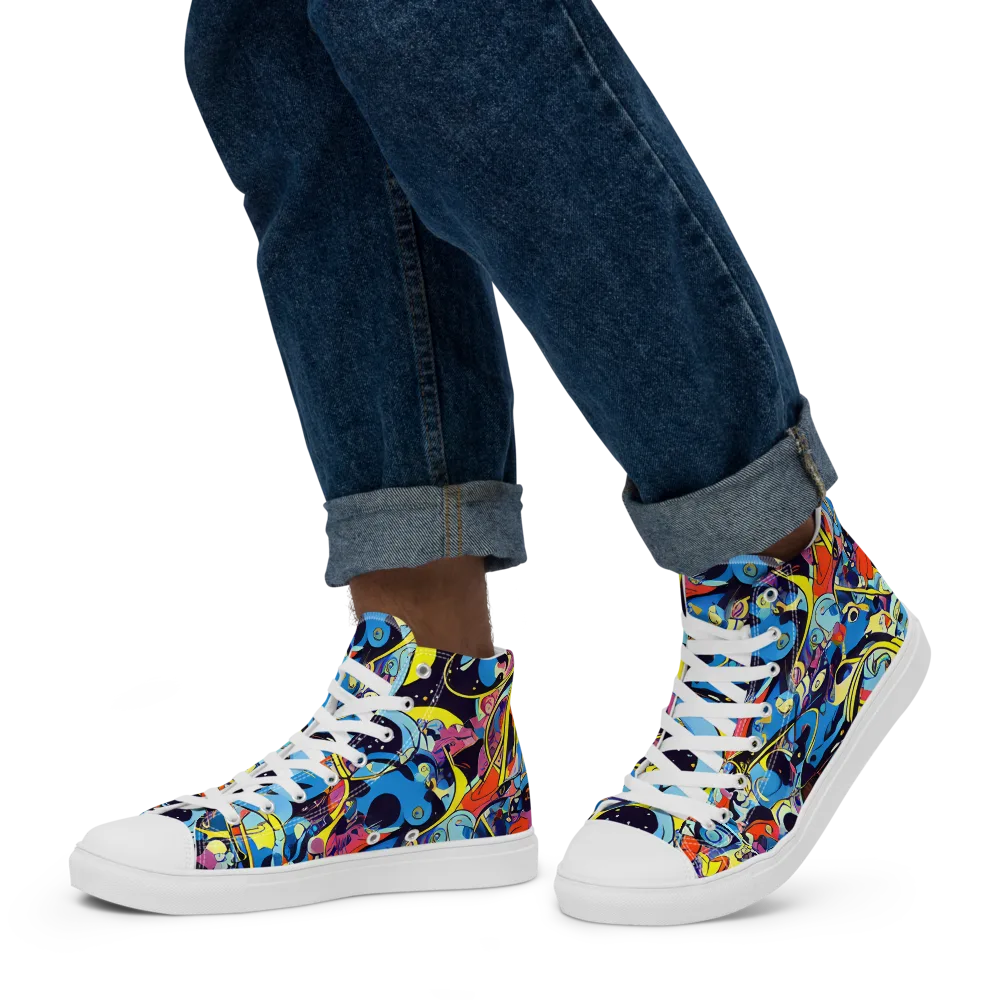Brown Brushwork on Men's High Top Canvas Shoes — Left