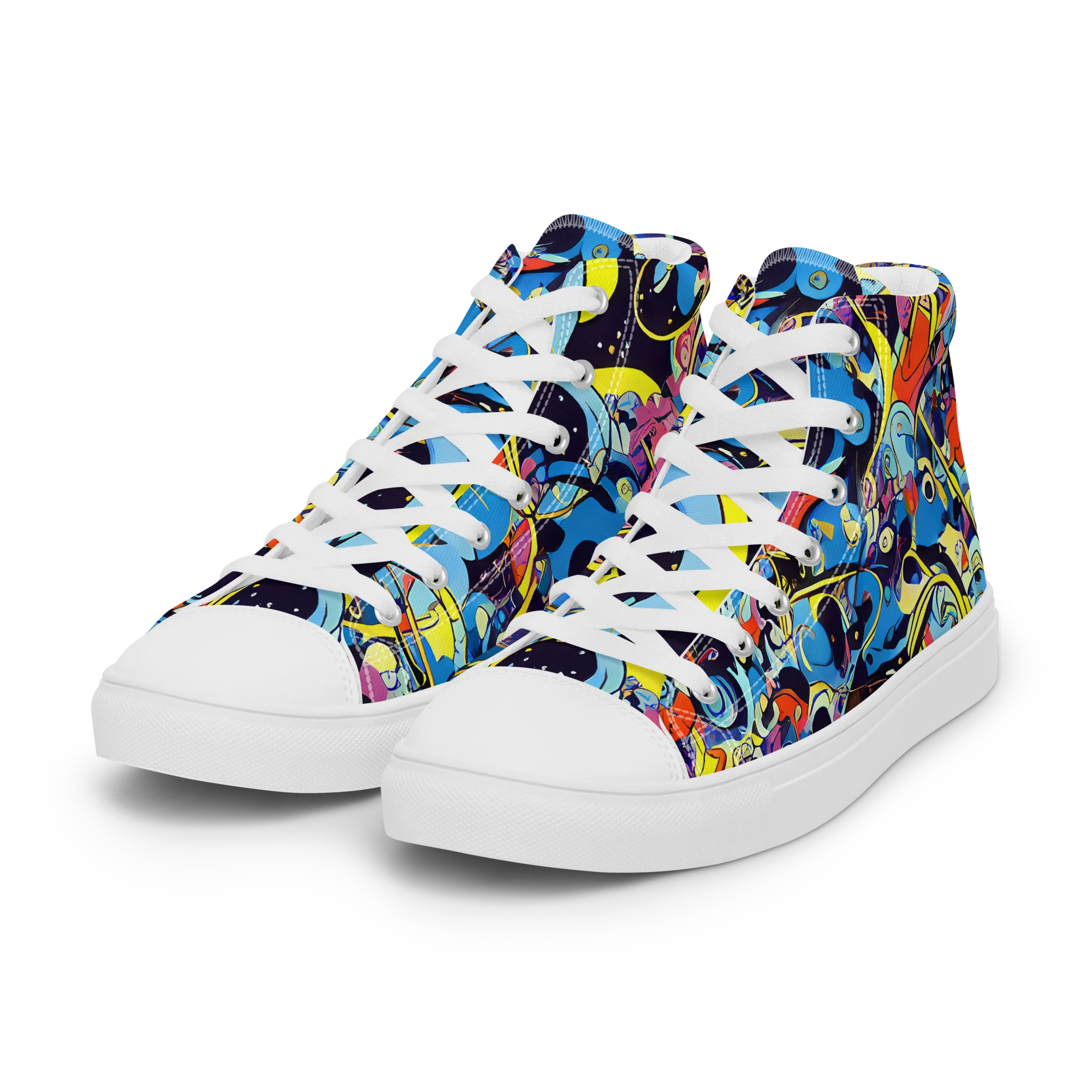 Brown Brushwork on Women's High Top Canvas Shoes — Left Front