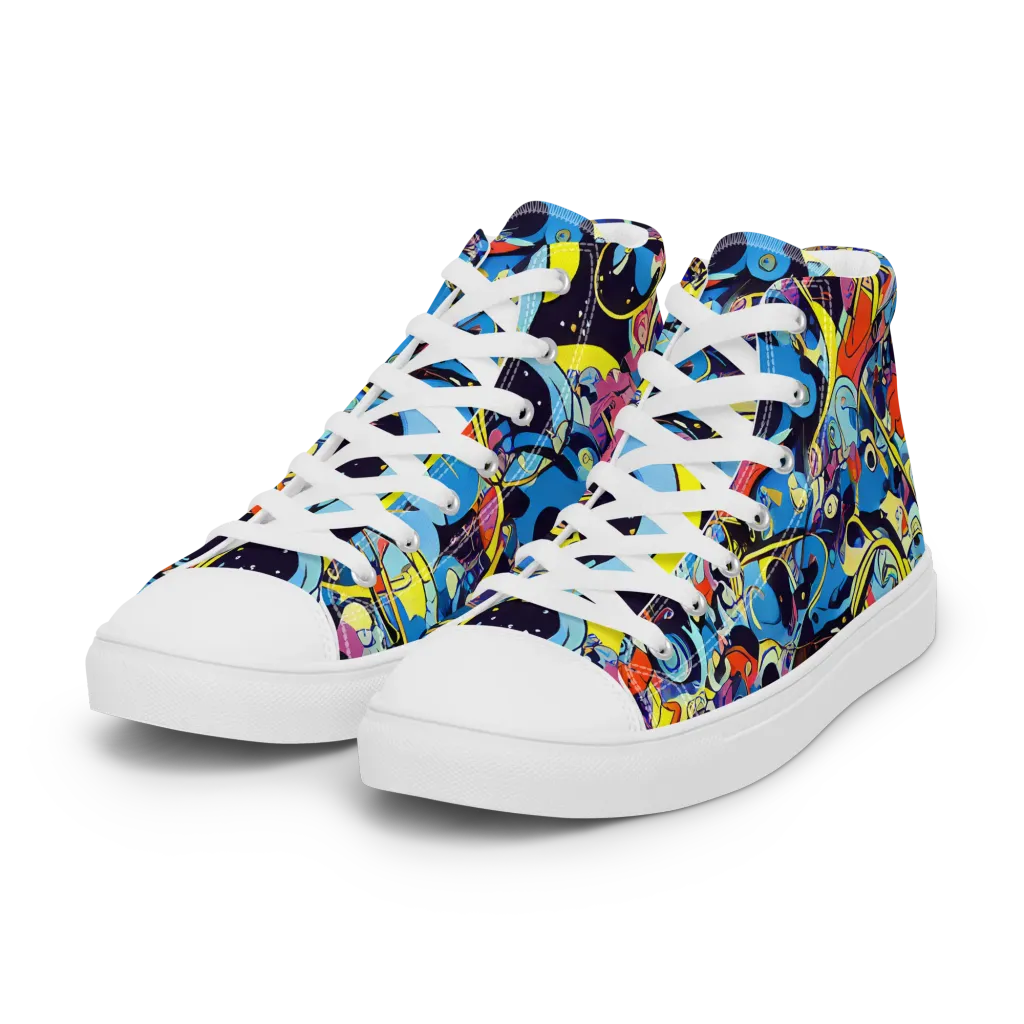 Brown Brushwork on Women's High Top Canvas Shoes — Left Front