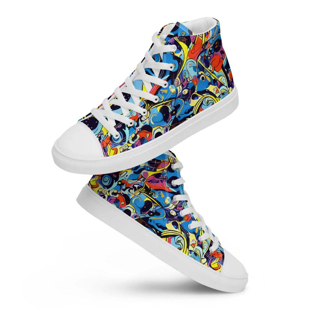 Brown Brushwork on Women's High Top Canvas Shoes — Front