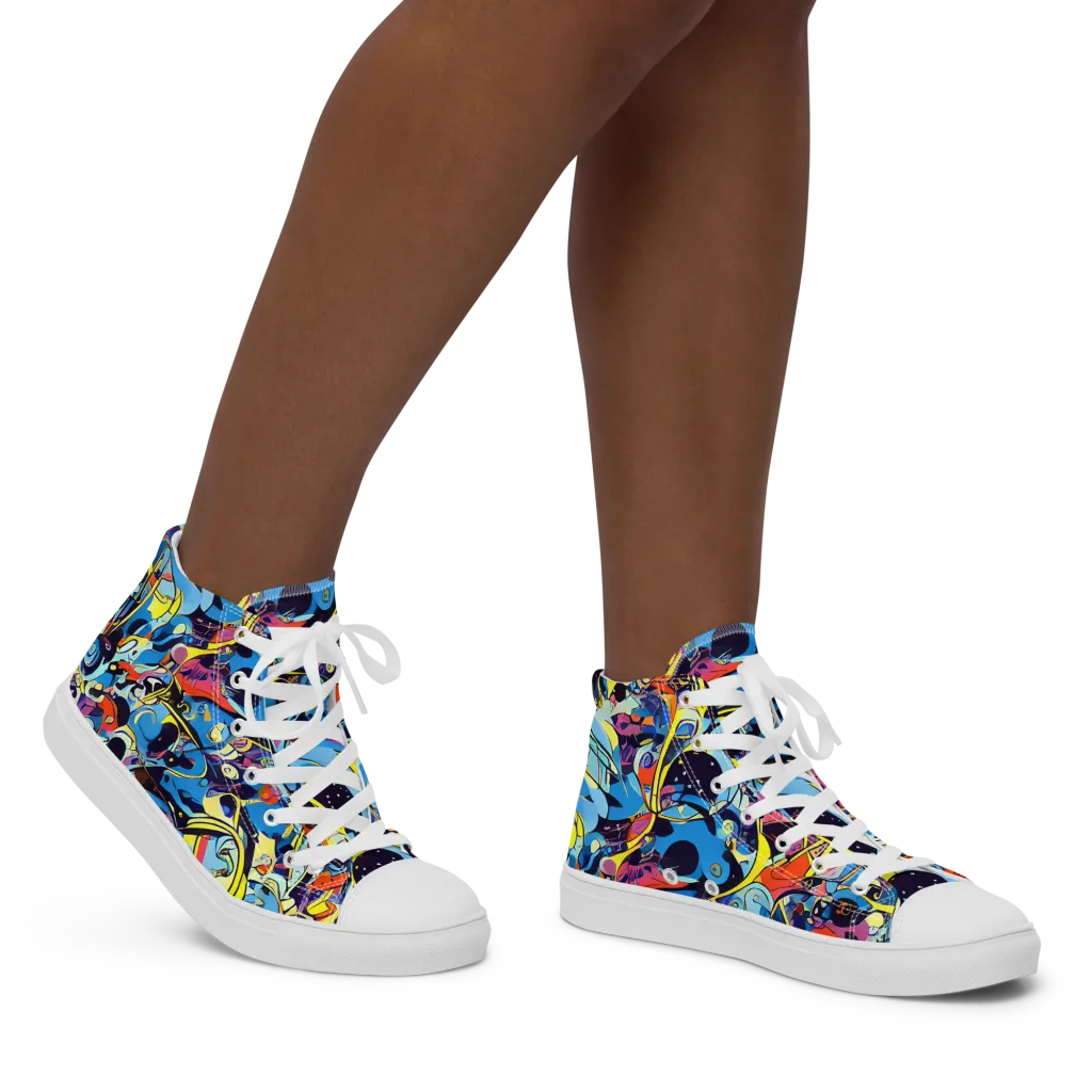 Brown Brushwork on Women's High Top Canvas Shoes — Right