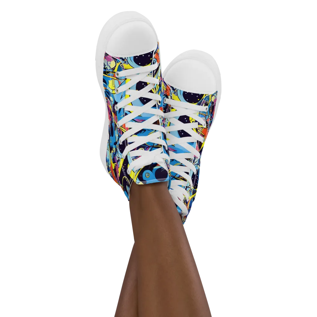 Brown Brushwork on Women's High Top Canvas Shoes — Front