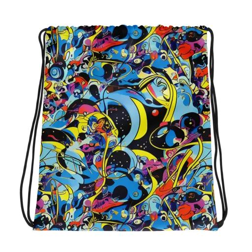 Brown Brushwork on a Drawstring Bag