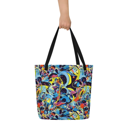 Brown Brushwork on a Large Tote Bag W/ Pocket