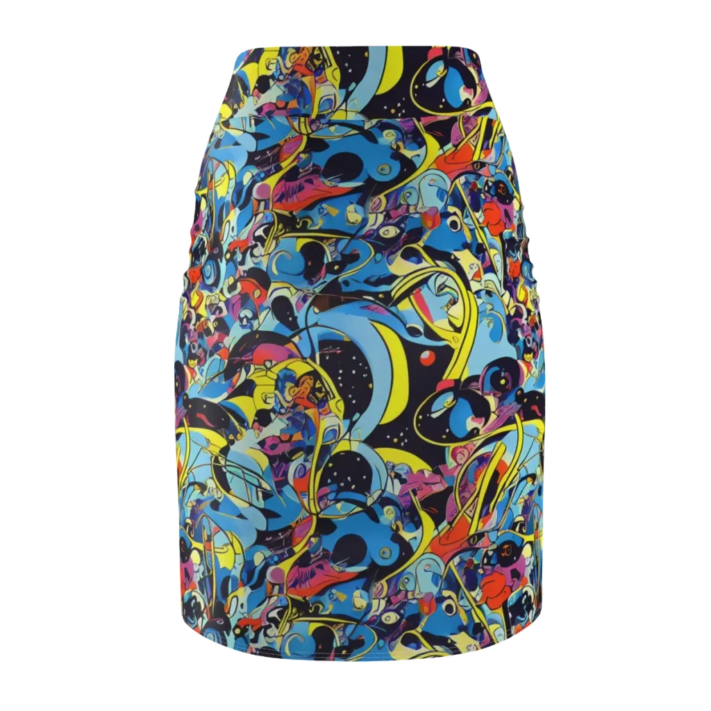 Brown Brushwork on Pencil Skirt — Back