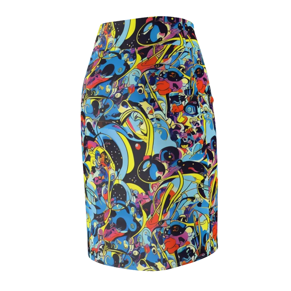 Brown Brushwork on Pencil Skirt — Back Side