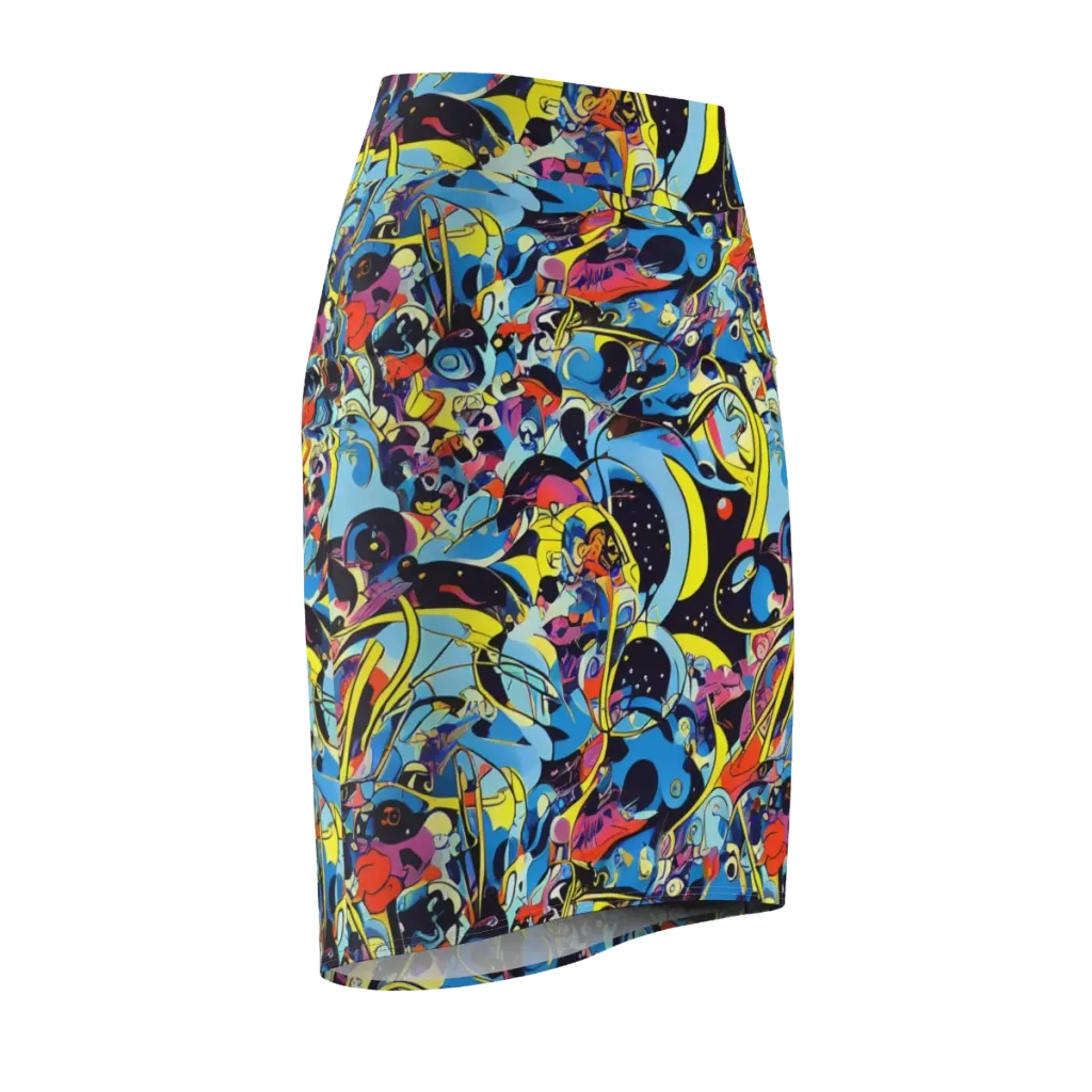 Brown Brushwork on Pencil Skirt — Front Side
