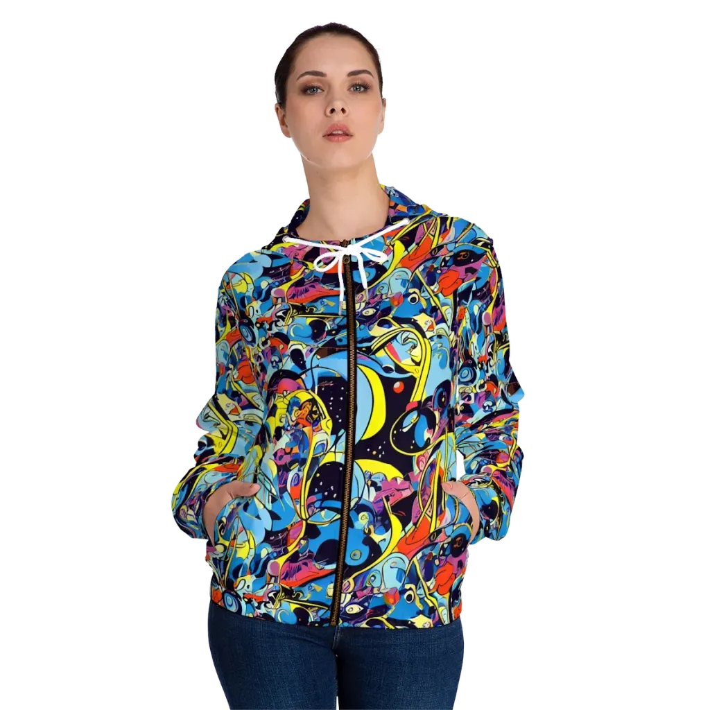 Brown Brushwork on Women's Full-Zip Hoodie — Front On Person